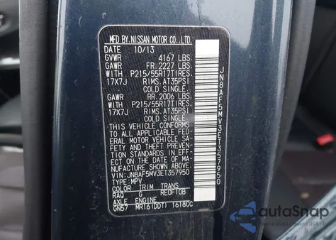 2014 Nissan Juke Sl из США, поврежденный, VIN JN8AF5MV3ET357950